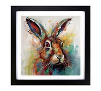 Hare Abstract Art No.3 Framed Print | 18x18 Inch Black Framed Wall Art | Ready to Hang | Abstract Animal Picture | Living Room Bedroom Lounge Office