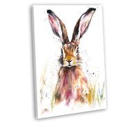 Hare Art Canvas Print - Framed Watercolour Nature Painting - Wildlife Animal Theme Home Decor Colourful Painting 3 (40x25cm / 16x10inch)