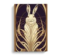 Hare Art Deco No.3 Brown, Yellow, Peach Canvas Print | Gallery Wrapped 30mm Frame Wall Decor | 30x20 inches | Ready to Hang | Art Deco Animals Picture | Living Room Bedroom Lounge Office