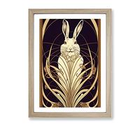 Hare Art Deco No.3 Framed Print | A4 Oak Framed Wall Art | Ready to Hang | Art Deco Animal Picture | Living Room Bedroom Lounge Office