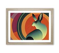 Hare Art Deco Style Abstract Framed Print | A3 Oak Framed Wall Art | Ready to Hang | Art Deco Animal Picture | Living Room Bedroom Lounge Office