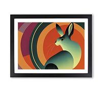 Hare Art Deco Style Abstract Framed Print | A4 Black Framed Wall Art | Ready to Hang | Art Deco Animal Picture | Living Room Bedroom Lounge Office
