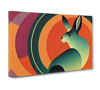 Hare Art Deco Style Canvas Print | Gallery Wrapped 30mm Frame Wall Decor | 30x20 inches | Ready to Hang | Art Deco Animals Picture | Living Room Bedroom Lounge Office