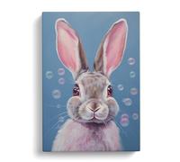 Hare Bubble Gum Painting Canvas Print | Gallery Wrapped 30mm Frame Wall Art | 30x20 inches | Ready to Hang | Modern Animals Picture | Living Room Bedroom Lounge Office