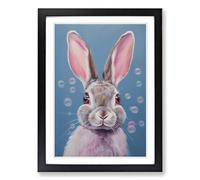 Hare Bubble Gum Painting Framed Print | A2 Black Framed Wall Art | Ready to Hang | Modern Animal Picture | Living Room Bedroom Lounge Office