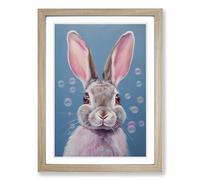 Hare Bubble Gum Painting Framed Print | A2 Oak Framed Wall Art | Ready to Hang | Modern Animal Picture | Living Room Bedroom Lounge Office