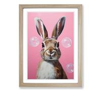 Hare Bubble Gum Painting No.2 Framed Print | A2 Oak Framed Wall Art | Ready to Hang | Modern Animal Picture | Living Room Bedroom Lounge Office