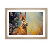 Hare Bubbles Framed Print | A2 Oak Framed Wall Art | Ready to Hang | Modern Animal Picture | Living Room Bedroom Lounge Office