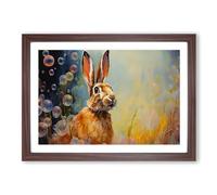 Hare Bubbles Framed Print | A2 Walnut Framed Wall Art | Ready to Hang | Modern Animal Picture | Living Room Bedroom Lounge Office