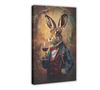 Hare Drinking Wine Canvas Poster Bedroom Decor Landscape Office Room Decor Gift 16x24inch(40x60cm)