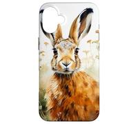 Hare Flowers Watercolor Illustration Graphic Case for iPhone 16 Plus