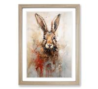 Hare Gestural Framed Print | A2 Oak Framed Wall Art | Ready to Hang | Eclectic Animal Picture | Living Room Bedroom Lounge Office