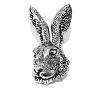 Hare Head Pin Badge Brooch English Silver colour Pewter in a burlap pouch