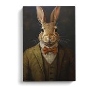 Hare in a Suit Painting No.3 | Canvas Wall Art Print | Framed Ready to Hang Picture | Modern Art for Living Room Bedroom Kitchen Home | 24x16 Inch