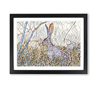 Hare in the Meadow Modern BG Framed Print | A2 Black Framed Wall Art | Ready to Hang | Modern Animal Picture | Living Room Bedroom Lounge Office