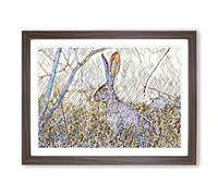Hare in the Meadow Modern BG Framed Print | A2 Walnut Framed Wall Art | Ready to Hang | Modern Animal Picture | Living Room Bedroom Lounge Office