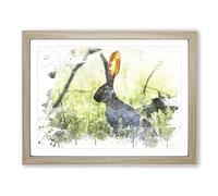 Hare in the Meadow V3 Modern Framed Print | A2 Oak Framed Wall Art | Ready to Hang | Modern Animal Picture | Living Room Bedroom Lounge Office