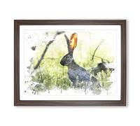 Hare in the Meadow V3 Modern Framed Print | A3 Walnut Framed Wall Art | Ready to Hang | Modern Animal Picture | Living Room Bedroom Lounge Office