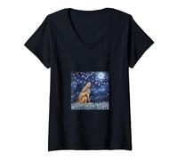 Hare Looking Up At Moon Artwork V-Neck T-Shirt