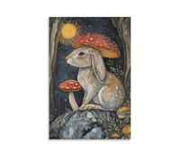 Hare & Mushroom 3D Canvas Wall Art Picture Forest Canvas Print Paintings Wall Decor for Living Room Bedroom Office Kitchen Ready To Hang 12x18inch(30x45cm)
