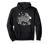 Hare Night with Moon Ornaments Nature Symbolism Eldermoon Pullover Hoodie