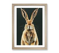 Hare Portrait No.7 Framed Print | A2 Oak Framed Wall Art | Ready to Hang | Modern Animal Picture | Living Room Bedroom Lounge Office