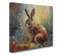 Hare Post-Impressionism | Canvas Wall Art Print | Framed Ready to Hang Picture | Modern Art for Living Room Bedroom Kitchen Home | 14x14 Inch