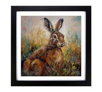 Hare Post-Impressionism No.1 Framed Print | 18x18 Inch Black Framed Wall Art | Ready to Hang | Impressionist Animal Picture | Living Room Bedroom Lounge Office