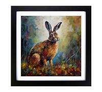 Hare Post-Impressionism No.2 Framed Print | 18x18 Inch Black Framed Wall Art | Ready to Hang | Impressionist Animal Picture | Living Room Bedroom Lounge Office