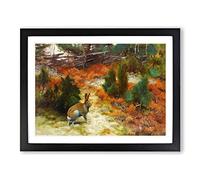 Hare Rabbit By Bruno Liljefors Classic Painting Framed Print | A3 Black Framed Wall Art | Ready to Hang | Classic Animal Picture | Living Room Bedroom Lounge Office