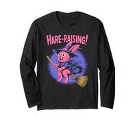 Hare Raising Pink Bunny Witch On Broom Cute Halloween Long Sleeve T-Shirt