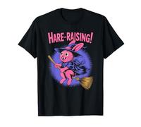 Hare Raising Pink Bunny Witch On Broom Cute Halloween T-Shirt