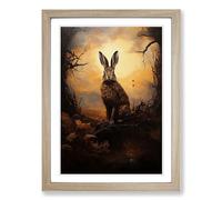 Hare Romanticism Framed Print | A2 Oak Framed Wall Art | Ready to Hang | Modern Animal Picture | Living Room Bedroom Lounge Office