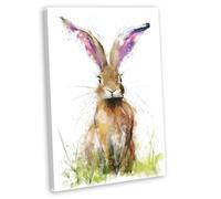 Hare Wall Art Canvas Print - Framed Colourful Watercolour Nature Painting - Wildlife Animal Theme Home Decor Painting 6 (51x36cm / 20x14inch)
