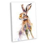 Hare Wall Art Canvas Print - Framed Colourful Watercolour Nature Painting - Wildlife Animal Theme Home Decor Painting 5 (40x25cm / 16x10inch)