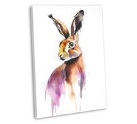 Hare Wall Art Canvas Print - Framed Colourful Watercolour Nature Painting - Wildlife Animal Theme Home Decor Painting 2 (76x51cm / 30x20inch)
