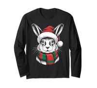 Hare Xmas Santa Hat Scarf Christmas Costume Long Sleeve T-Shirt
