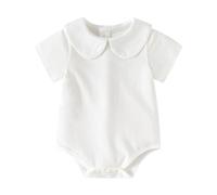 Harekoiw Baby Boys Girls Peter Pan Collar Bodysuit Short Sleeve Button Down | Romper Classic White BLACK Color One Piece Outfit for Newborn Infant