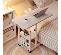 HARELA C-Shaped Overbed Bedside Table Mobile Standing Stand Up Rolling Laptop Desks Heavy Duty Steel Frame Side Table Height Adjustable Modern Multi-layer Over Bed Table(White,80cm/31.5in)