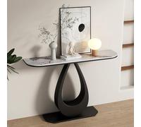 HARELA Entryway Table with Marble Top & Metal Base, Modern Hallway Console Sofa Table for Foyer, Living Room, or Corridor(Black B,100cm/39.4in)
