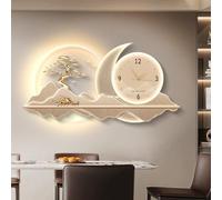 HARELA Modern Wall Clock with LED Lights for Living Room, Wall Art Hanging Decorative Creative Silent Hanging Clocks, Battery Powered for Corridor, Dining Room(Beige A,100x50cm/39.4x19.7in)