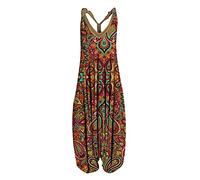 Harem Jumpsuit for Women UK,Ladies Dungarees Vintage Ethnic Casual Loose Sleeveless V Neck Tank Jumpsuits Elegant Suspender Bib Overalls Pants Summer Romper Playsuits Outfits with Pockets