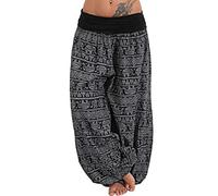 Harem Pants for Women UK Yoga Boho Hippie Clothing Elasticated High Waisted Palazzo Pants Bohemian Pajama Trousers Indian Gypsy Genie Clothes Aladin Pant Lightweight Breathable Casual Trousers Black