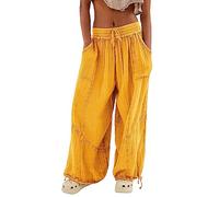 Harem Pants for Women Yoga Boho Hippie Clothing Womens Palazzo Bohemian Pajama Trousers Beach Indian Gypsy Genie Clothes(Yellow,L)