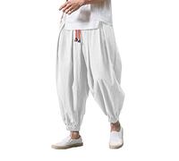 Harem Pants Mens Purple Summer Trousers Men Hippy Clothes for Women Slim Men's Hippie Disco Outfit Flared Boho UK Short Linen Cotton L with Pockets Waders Tai Chi Clothing Yoga Beach