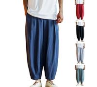 Harem Pants Mens UK Deals Elasticated Waist Trousers Cotton Chino Pants Casual Joggers Solid Color Chino Sweatpants Baggy Trousers Outdoor Walking Trouser Jogging Comfortable Leisurewear