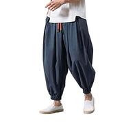 Harem Pants Mens Yoga Pants Japanese Style Trousers Men Baggy Trouser Casual Cargo Jogger Pants Wide Leg Pants Drawstring Bloomer Loose Running Trousers Hippie Costume