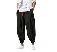 Harem Pants Mens Yoga Pants Japanese Style Trousers Men Baggy Trouser Casual Cargo Jogger Pants Wide Leg Pants Drawstring Bloomer Loose Running Trousers Hippie Costume