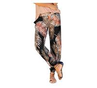 Harem Pants Women, Plus Size Capri Pants, Boho Patterned High Waist Hippie Trousers, Loose Casual Summer Yoga Beach Trousers with Pockets, Linen