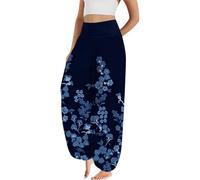 Harem Pants Women UK Summer Beach High Waisted Baggy Boho Trousers Loose Cuffed Dance Yoga Pants Casual Bohemian Hippie Lounge Elephant Pyjamas Bottoms Floral Print Italian Joggers Sweatpants